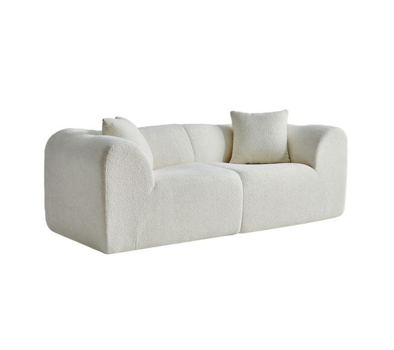 Canapé 2 Places En Velours Beige Au Design Compact, Avec Coussins, Idéal Salon Bureau Appartement