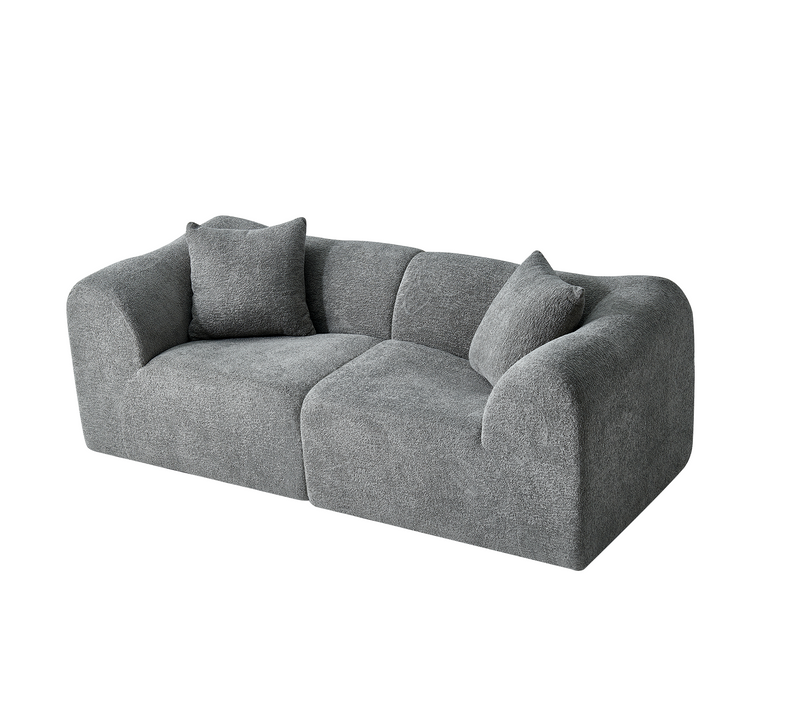 Canapé 2 Places En Velours Gris Au Design Compact, Avec Coussins, Idéal Salon Bureau Appartement