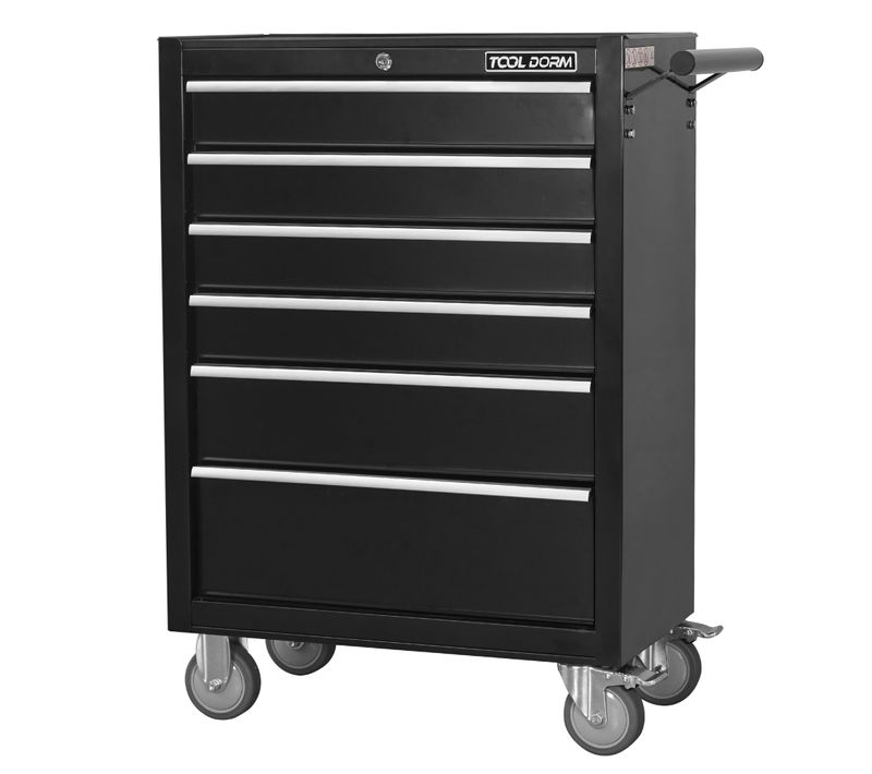 Chariot à Outils Noir 6 Tiroirs Avec Roulettes Et Serrure Pour Atelier Et Garage