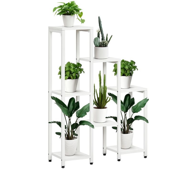 Support à Plantes 7 Niveaux En Acier Blanc, Intérieur Et Extérieur, 65 X 23 X 94,5 Cm
