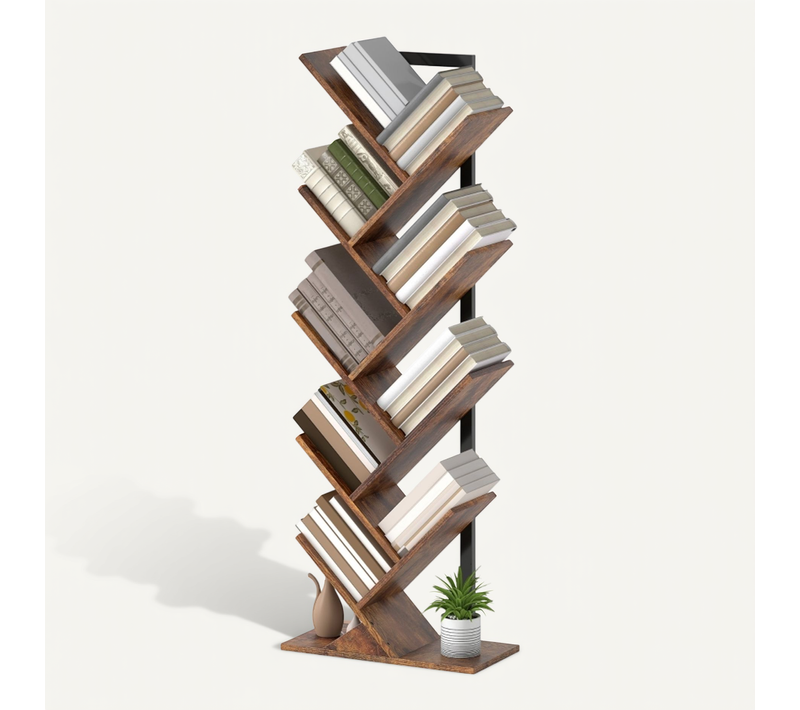 étagère Bibliothèque En Forme D’arbre, 9 Niveaux, Design étroit Et Rustique Pour Bureau