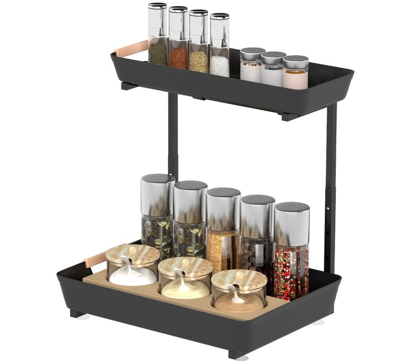 Étagère De Cuisine Réglable En Hauteur Avec 2 Paniers Pour Épices Et Accessoires, 40x30x33,5-42 Cm