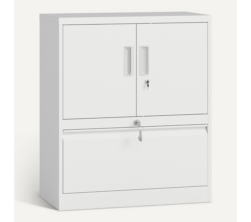Armoire De Bureau En Acier Blanc Verrouillable Avec Tiroir Dossiers Et étagère Réglable Intégrée