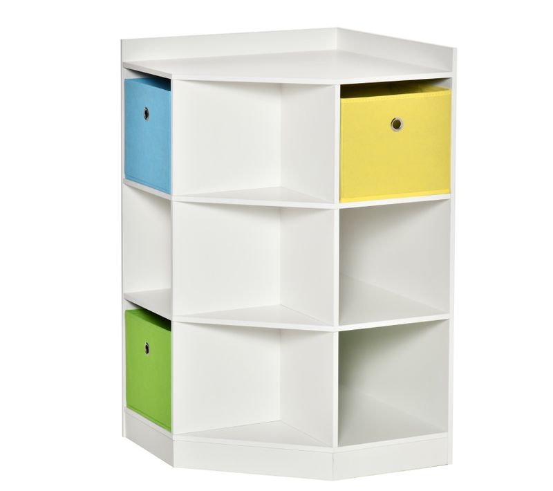 étagère D’angle Pour Enfants Avec 3 Tiroirs Et 9 Compartiments, Rangement Chambre