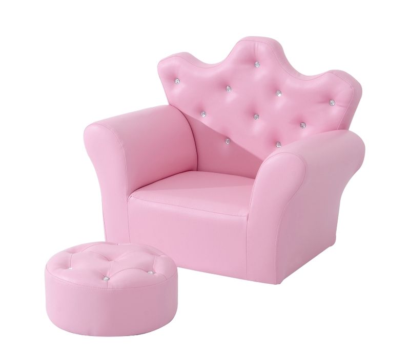 Canapé Pour Enfants Avec Ottomane Et Assise Princesse, Mini Sofa Rose