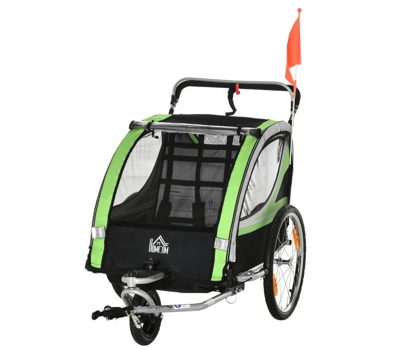 Remorque Vélo 2-en-1 Pour Chien Avec Protection Pluie Et Frein, Verte