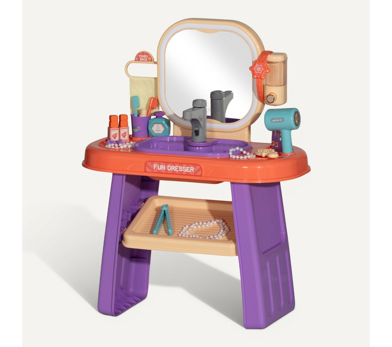 Coiffeuse Pour Enfants Avec Miroir LED, Musique Et Robinet Interactif, Violet, 55x29x71 Cm