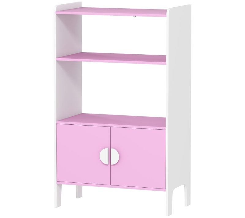 Bibliothèque Pour Enfants Avec 2 Étagères Et 2 Armoires, Anti-basculement, Mdf, Rose Et Blanc