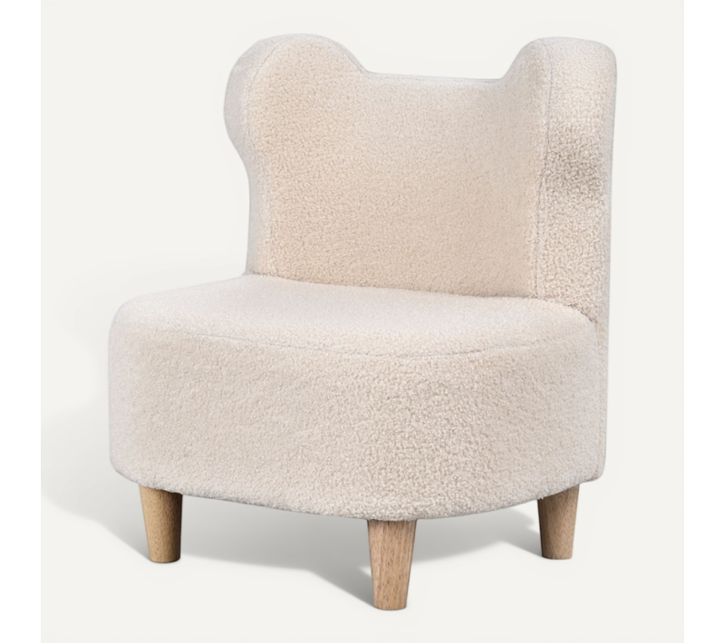 Fauteuil Enfant En Peluche Avec Oreilles D’ours, Revêtement Polaire, Mousse Confortable, Beige