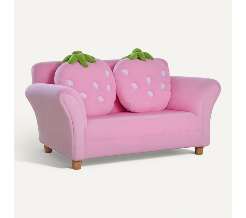Canapé Enfant Double Rembourré Motif Fraise, Sofa Léger Et Sécurisé Pour Chambre D’enfant