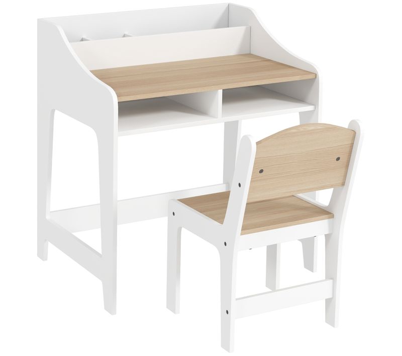 Bureau Et Chaise Enfant Avec Rangement, étagères Ouvertes, Bois Pour 3-8 Ans