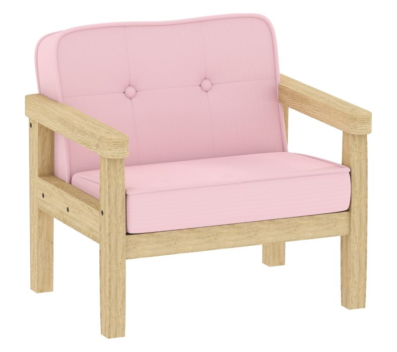 Fauteuil Enfant En Bois Avec Assise Rembourrée En Velours Côtelé, Rose 3-8 Ans