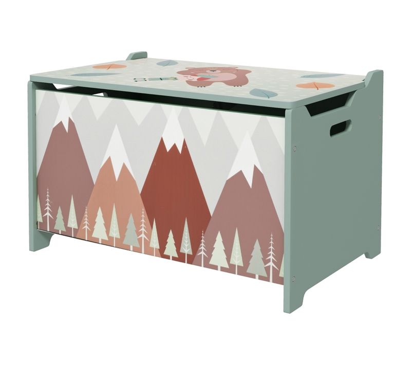 Coffre De Rangement Pour Enfants Avec Couvercle Sécurisé Et Motif Ludique, Vert
