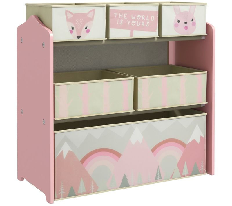 Etagère Pour Enfants Avec 6 Bacs En Tissu Et Motifs Ludiques, Rangement Pratique, Rose
