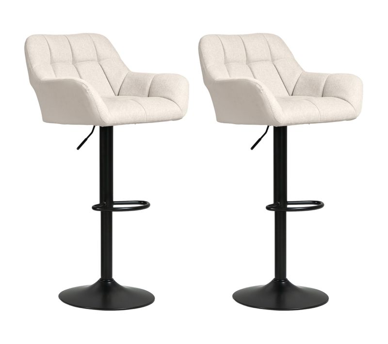 Lot De 2 Tabourets De Bar Rétro Réglables En Hauteur, Simili Lin Crème Et Noir