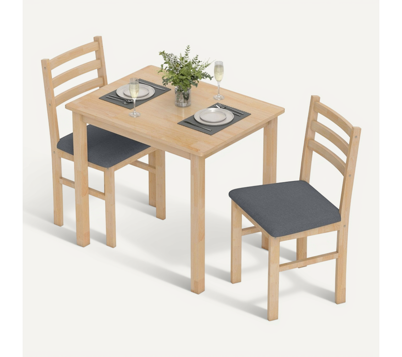 Ensemble Table à Manger Compacte 3 Pièces Avec 2 Chaises En Lin Et Bois Naturel