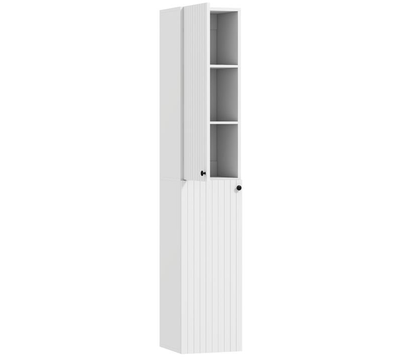 Colonne Murale De Salle De Bain Blanche, Mdf, 6 étagères, Design Moderne Et Gain De Place