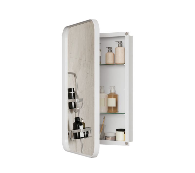 Armoire Miroir Rectangulaire Blance Encastrable Ou Murale Avec Étagères Réglables
