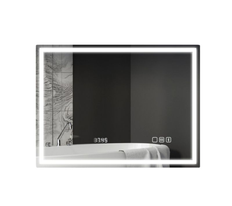 Miroir De Salle De Bain LED 80x60 Cm Avec Bluetooth, Horloge Et Lumière Anti-buée