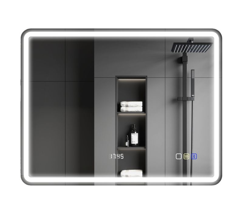 Miroir LED 70x90 Cm Avec Bluetooth, Horloge Et Lumière Anti-buée Pour Salle De Bain
