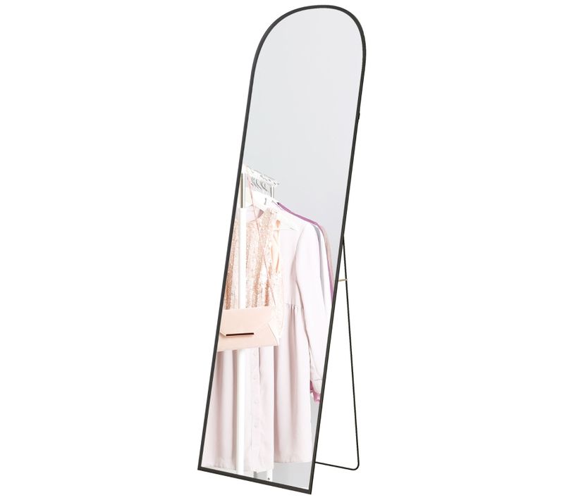 Miroir Sur Pied 169x49 Cm Avec Cadre Aluminium, Verre Incassable, Design Incurvé Pour Chambre