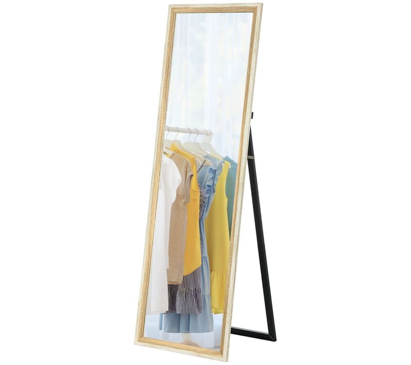 Miroir Sur Pied 162,6x53,5 Cm Blanc Et Bois Naturel, Miroir Complet Pour Chambre