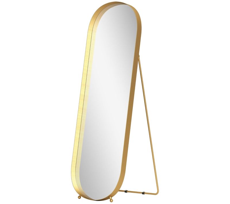 Miroir Sur Pied 160x50 Cm Avec Cadre Doré, Métal Robuste, Idéal Salon Ou Chambre