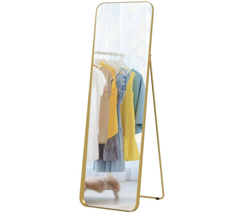 Miroir Sur Pied Inclinable 160x50 Cm Avec Cadre Doré En Métal Et Mdf Pour Chambre