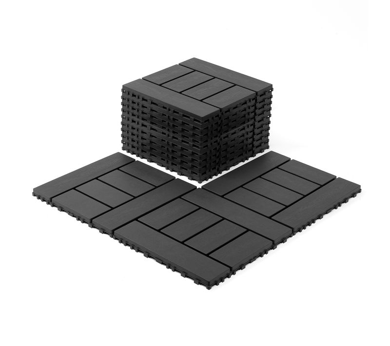 Dalles De Terrasse H Style 12" 44 Pièces, Emboîtables, Intérieur Et Extérieur, Gris Foncé