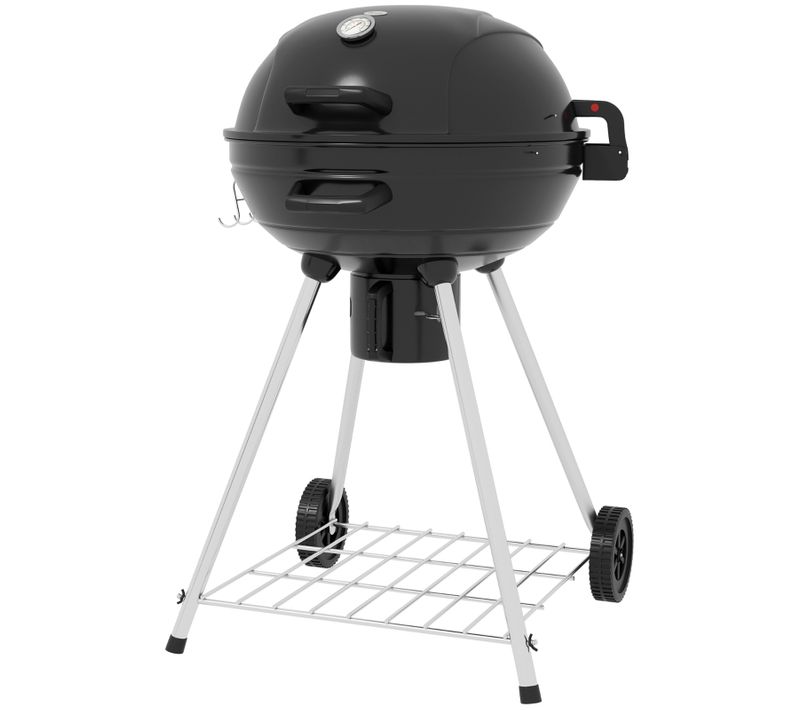 Barbecue Charbon De Bois Mobile Avec Thermomètre, Grille D.54 Cm Et Rangement Pratique