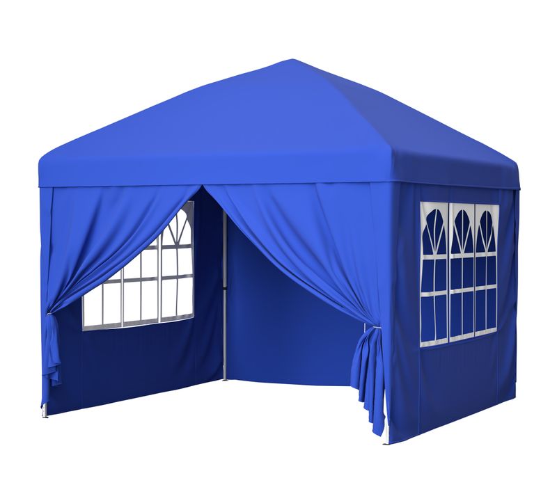 Pavillon Pliable 3x3m Avec 4 Parois Réglable En Hauteur Pour Jardin Et Événements Extérieurs, Bleu