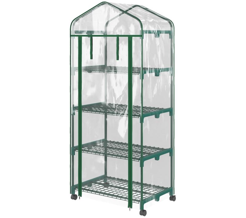 Mini-serre De Jardin 69x50x165 cm Avec 4 étagères, Housse Transparente Et Structure Acier