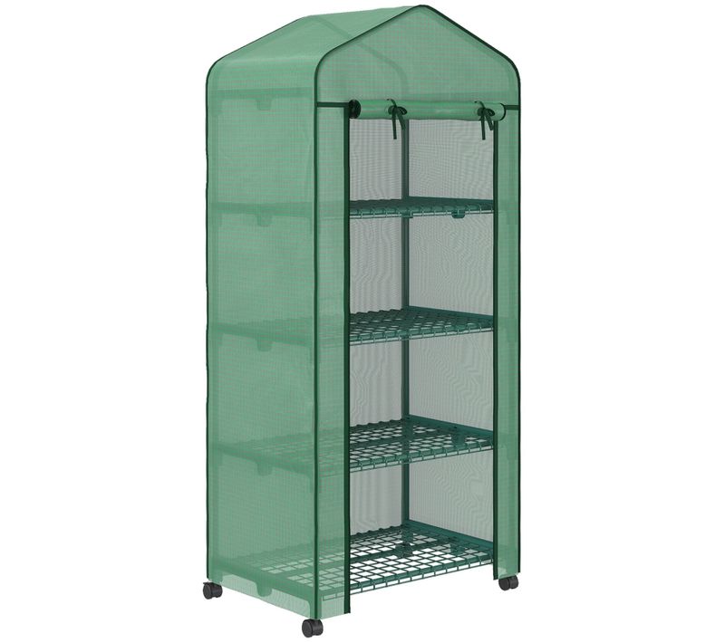 Mini-serre Verte 69x50x165 cm Avec 4 étagères, Housse Plastique Résistante Et Cadre Acier