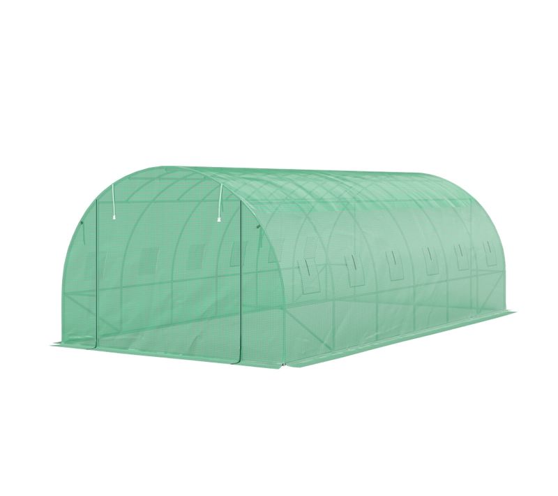 Serre Tunnel Jardin 6x3x1,97 m Avec Bâche Plastique Et Cadre Acier, Portes Roulantes