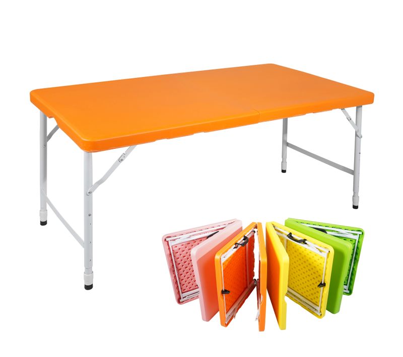 Table Pliante Portable 125 cm Robuste Avec Hauteur Réglable Pour Intérieur Et Extérieur, Orange
