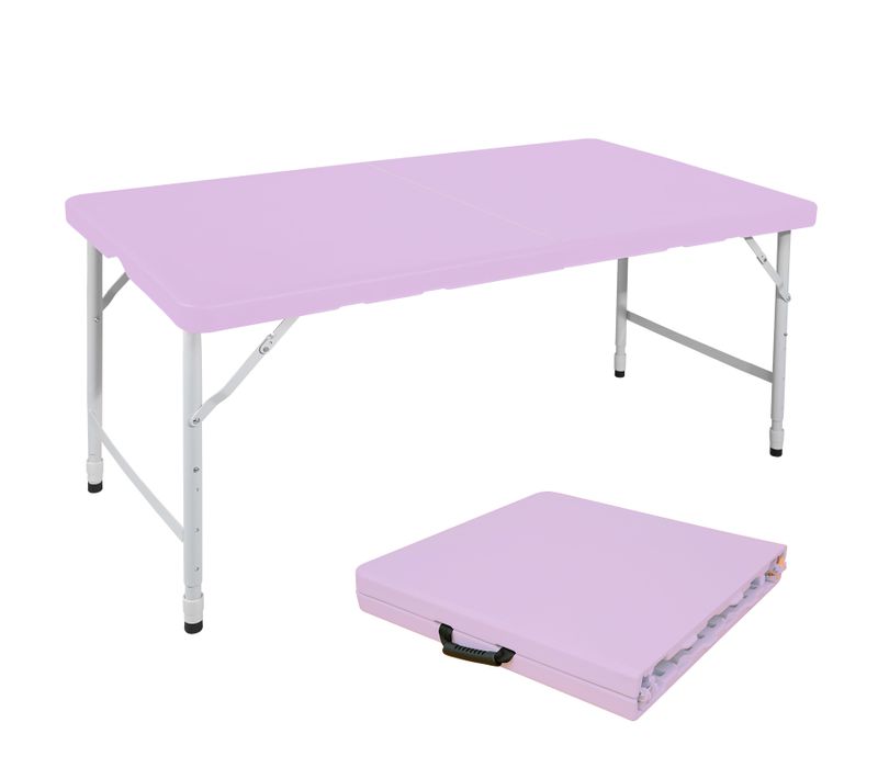 Table Pliante Portable 125 cm Robuste Avec Hauteur Réglable Pour Intérieur Et Extérieur, Violet