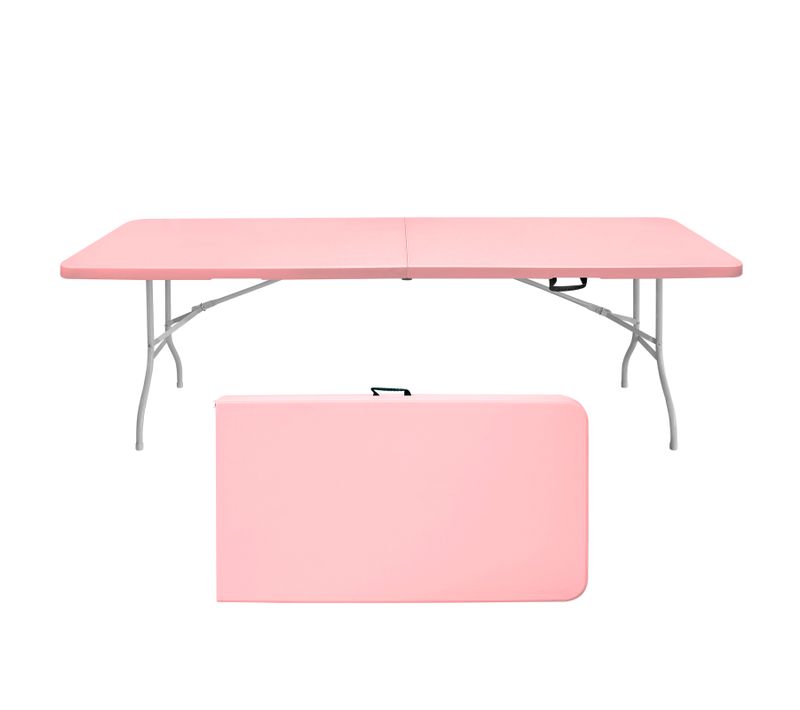 Table Pliante Portable 244 cm Robuste Avec Poignée Pour Intérieur Et Extérieur, Rose
