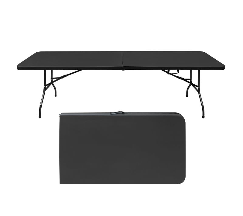 Table Pliante Portable 244 cm Robuste Avec Poignée Pour Intérieur Et Extérieur, Noir