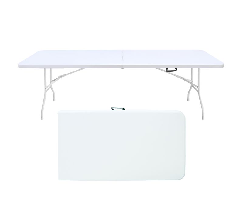Table Pliante Portable 244 cm Robuste Avec Poignée Pour Intérieur Et Extérieur, Blanc