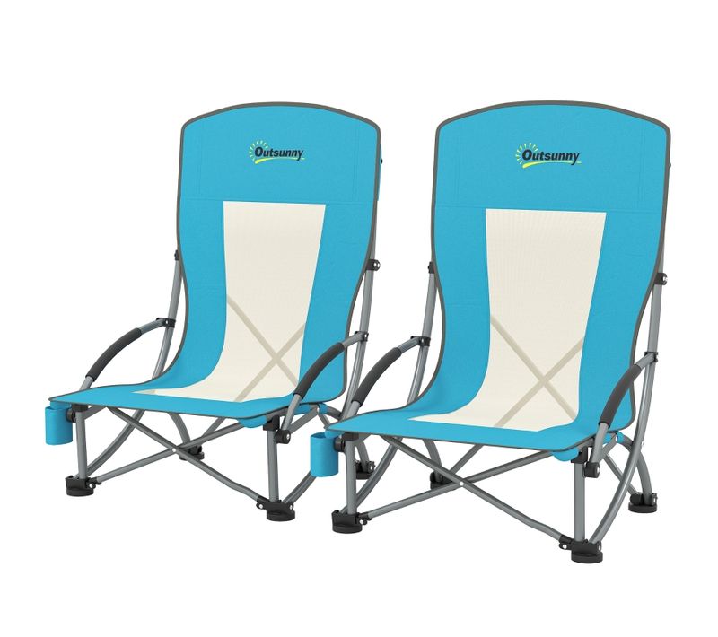 Lot De 2 Chaises De Camping Pliantes Avec Dossier En Maille, Porte-gobelet Et Sac De Transport