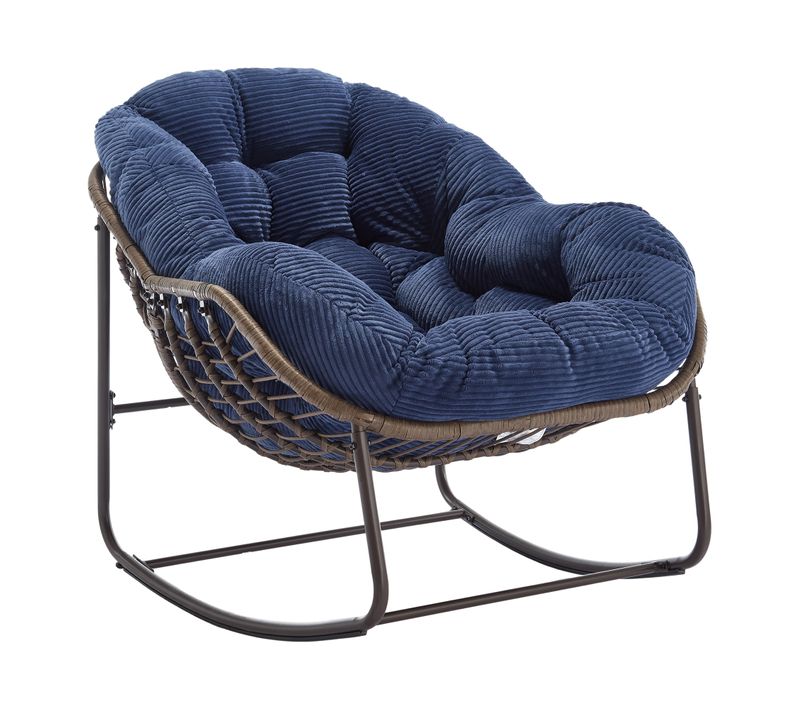 Fauteuil à Bascule En Rotin Extérieur, Siège Ergonomique Pour Jardin Et Terrasse, Bleu Marine