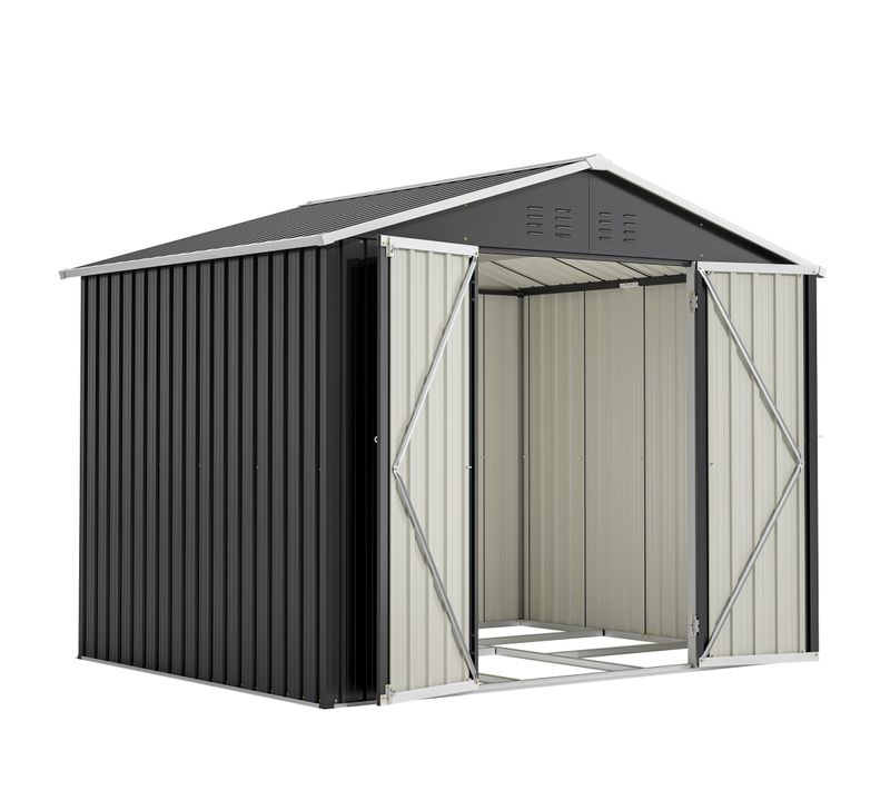 Abri De Jardin En Métal 240 X 192 X 191 Cm Avec Porte Coulissante Verrouillable Et Aérations
