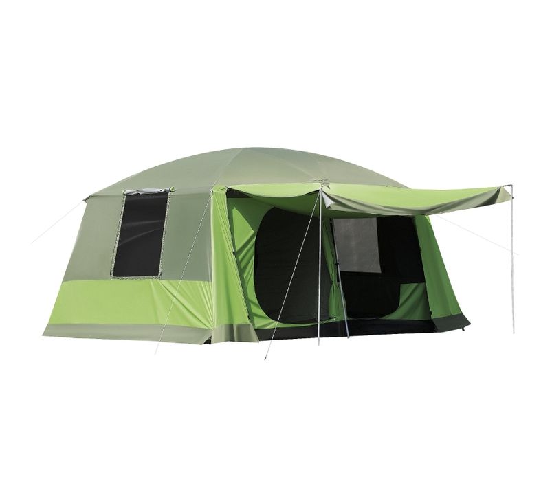 Tente Familiale Dôme 4-8 Personnes L405 X B305 X H225 Cm Avec 2 Cabines Et Auvent Résistant