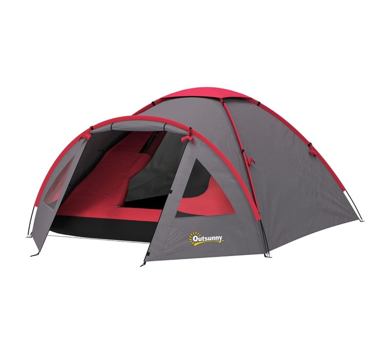 Tente Familiale Dôme 3 Personnes Imperméable Avec Auvent, Fenêtres Et Sac De Transport