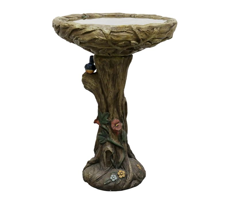 Fontaine De Jardin, Bain D’oiseaux En Béton Aspect Bois 65 Cm Avec Oiseau Décoratif Pour Jardin