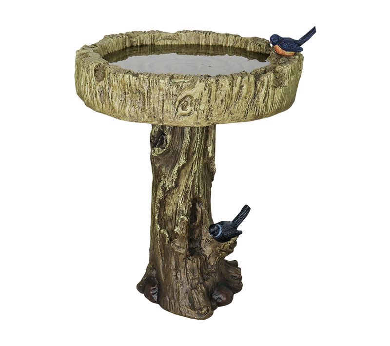 Fontaine De Jardin, Bain D’oiseaux En Béton Imitation Bois Avec Oiseau Décoratif 62 Cm Pour Jardin