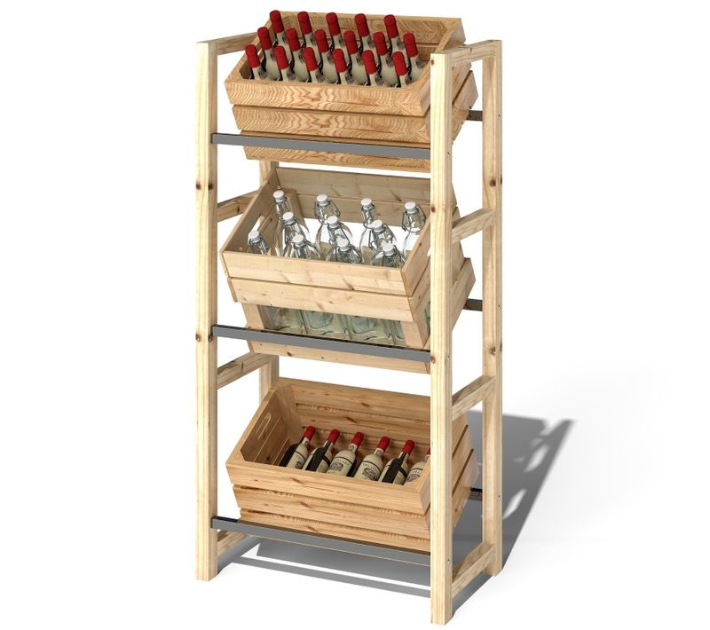 Support à Boissons 3 Niveaux En Bois Naturel Pour 3 Caisses, Robuste Et Pratique