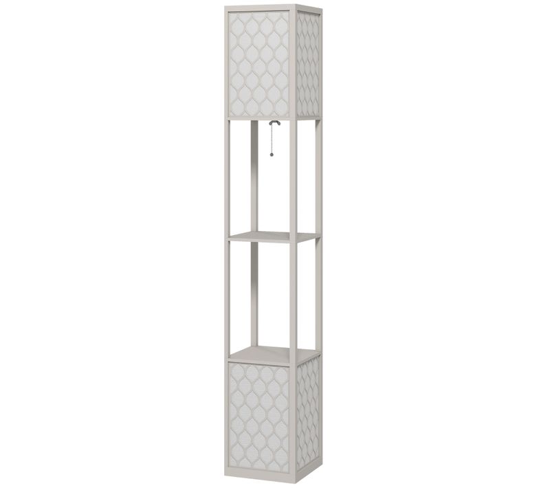 Lampadaire Moderne Avec 2 étagères Intégrées Et Interrupteur à Chaînette Gris Clair 156 Cm