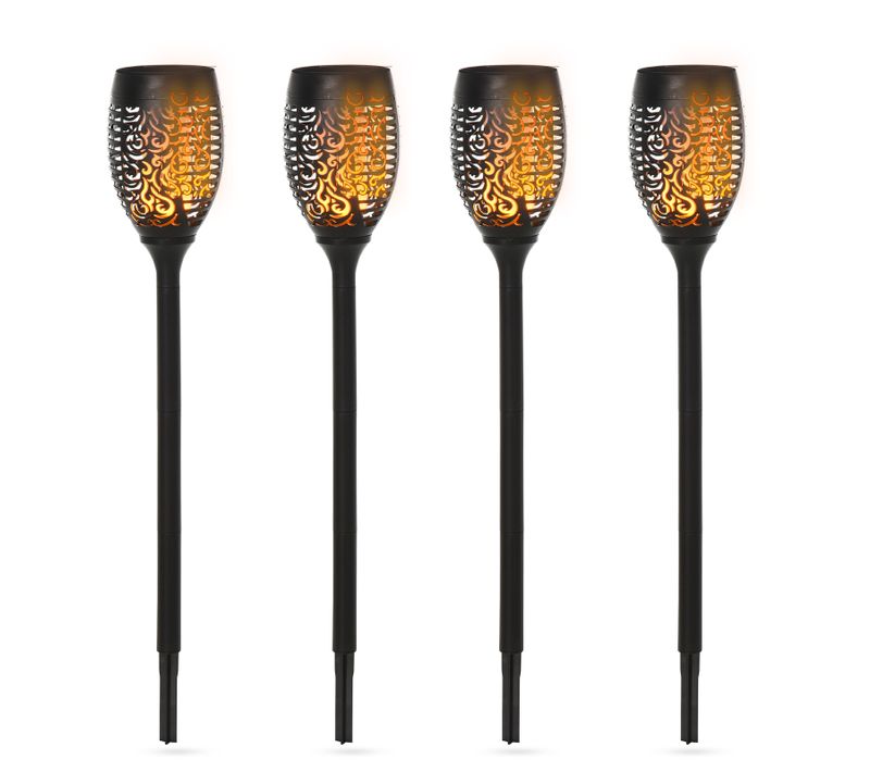 Lot De 4 Lampes Solaires De Jardin LED Ip44, Éclairage Chaud, Piquet Extérieur Noir D.12x72 Cm