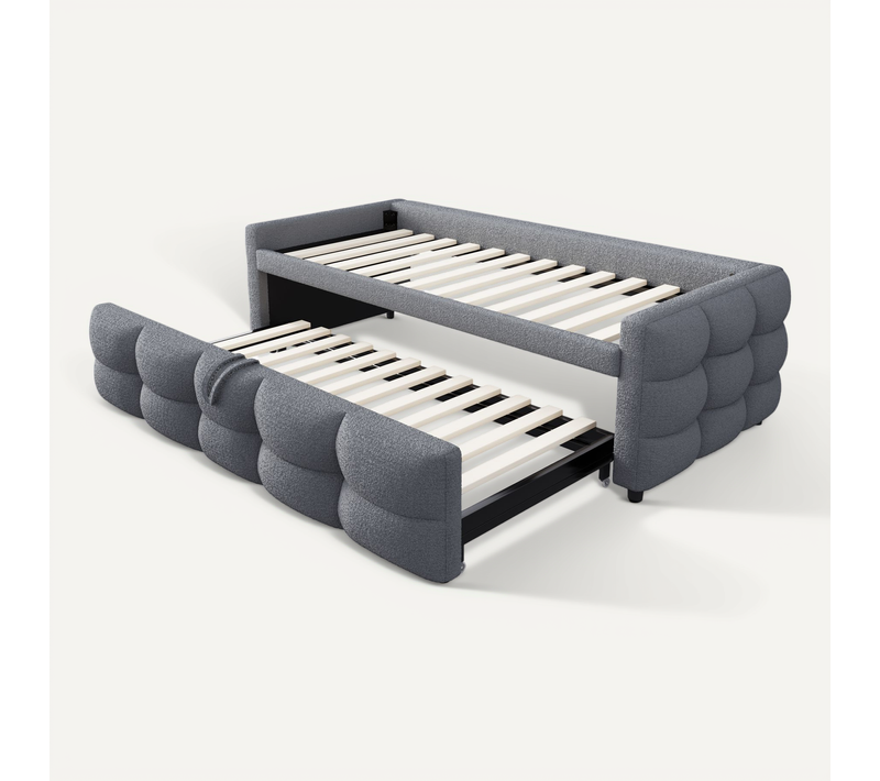 Lit Gigogne 90/180x190 Cm En Velours Teddy Gris Avec Sommier